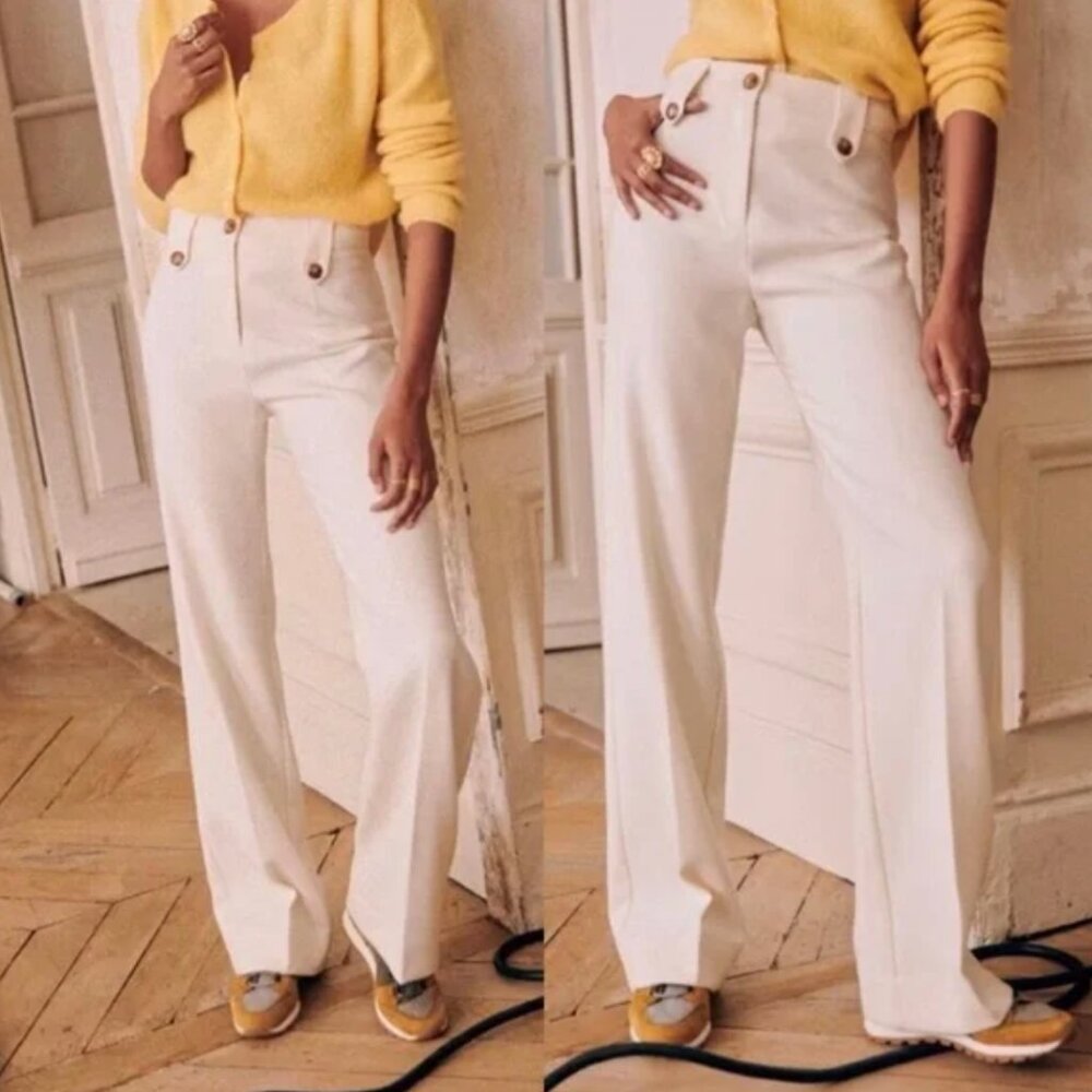Sezane Yves Trousers in Ecru High Rise Pants Size 34 white